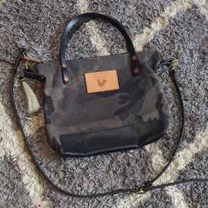 Meanwhile Back On The Farm Camo Waxed Canvas And Leather Tote Crossbody Bag
